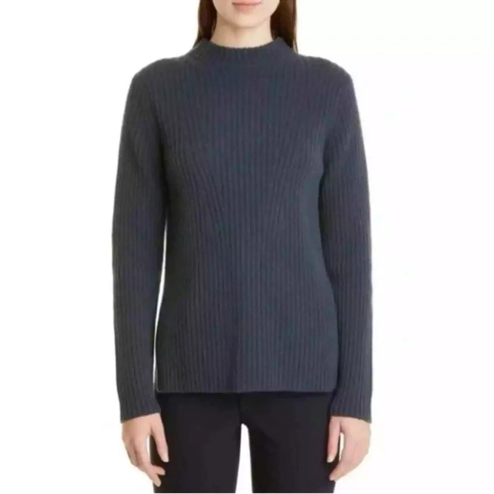VINCE Cashmere and Wool Ribbed Wide Crewneck Sweater in Tide Pool Sz. XS
